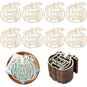 Amyhill 30 Pcs Friendsgiving Table Decor Coloring Wooden Pumpkins Cutouts Friendsgiving Party Decorations Plate Sign Thanksgiving Centerpiece for Table Pumpkin Wood Cutout for Thanksgiving (Natural)