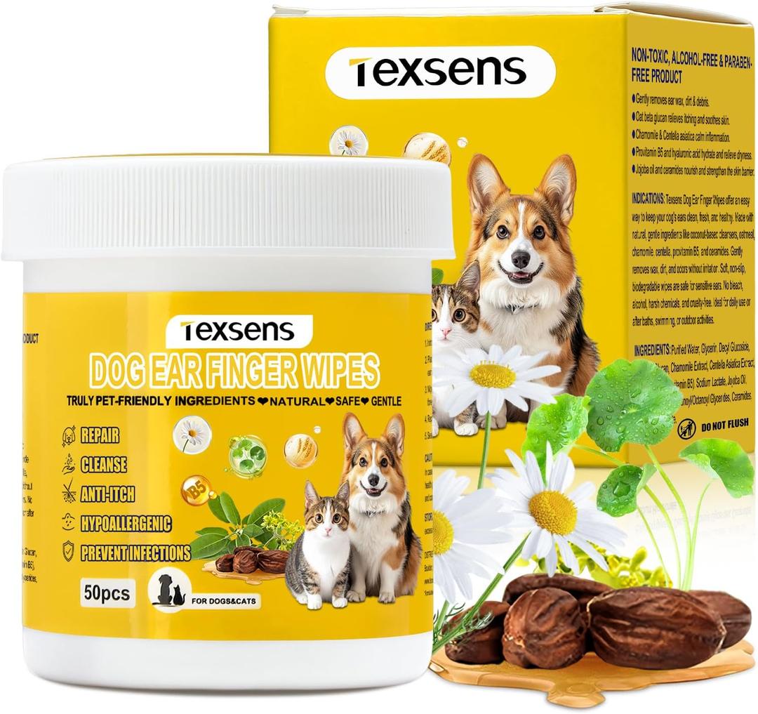 3 x Texsens Pet Ear Cleaner Finger Wipes for Dogs & Cats