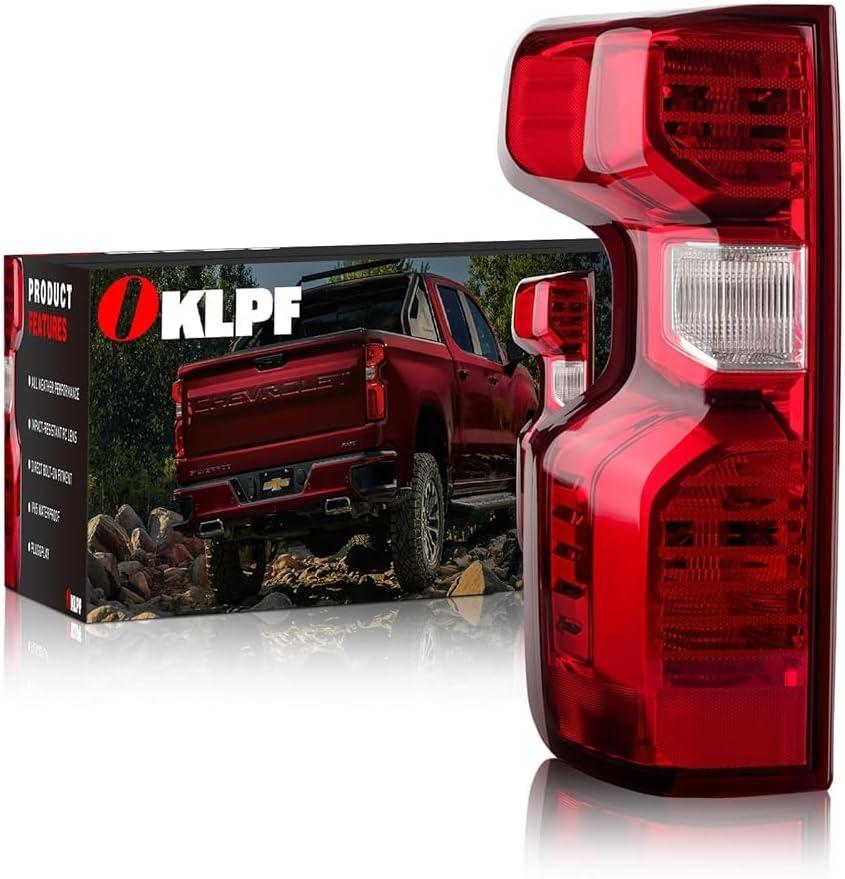 OKLPF Rear Brake Tail Lights Compatible With 2019 2020 2021 2022 2023 2024 Chevy Silverado 1500 2500HD 3500HD,Replacement Red Taillight Assembly,Included Bulbs and Harness,Left Driver Side