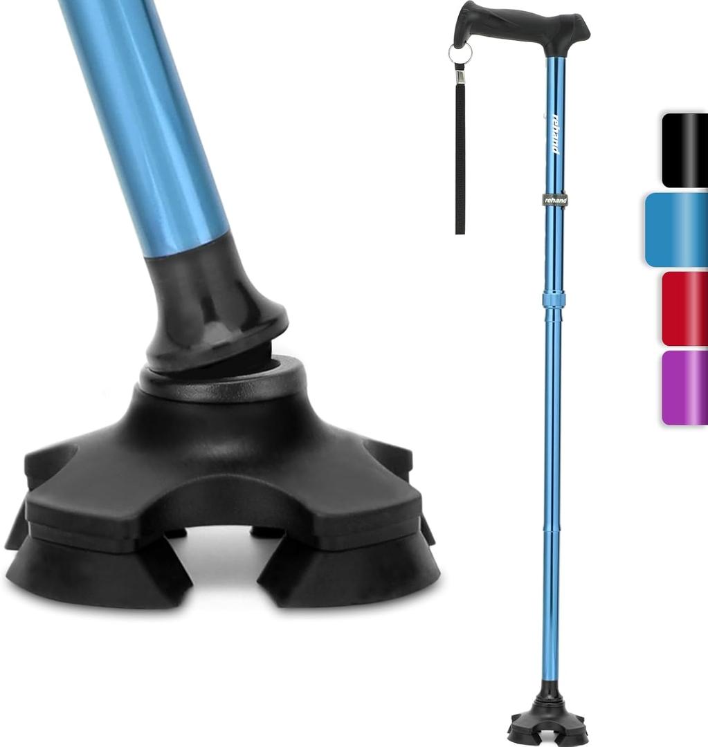 REHAND Walking Cane for Men & Women - Foldable, Adjustable, Lightweight, Self Standing Pivot Walking Cane, Soft Handle Grip, with Travel Bag, Walking Sticks for Seniors & Adults (Blue)