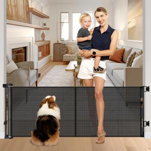 Reinforced 28 Inch Tall Retractable Dog Gate Small Baby Gate - Easy Step Over Dog Gate Short Pet Gate with Support Rods, 55" Wide Retractable Baby Gate for Stairs, Puppy Gates for Doorways, Black
