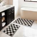 MatEssenz 2 Piece Waffle Bathroom Rugs Checkered Bath Mat Set (17"x24" & 18"x30"), Black and White Weave Bathroom Rugs with Tassels, Non-Slip Quick Dry Shower Mats, Machine Washable Skin-Friendly