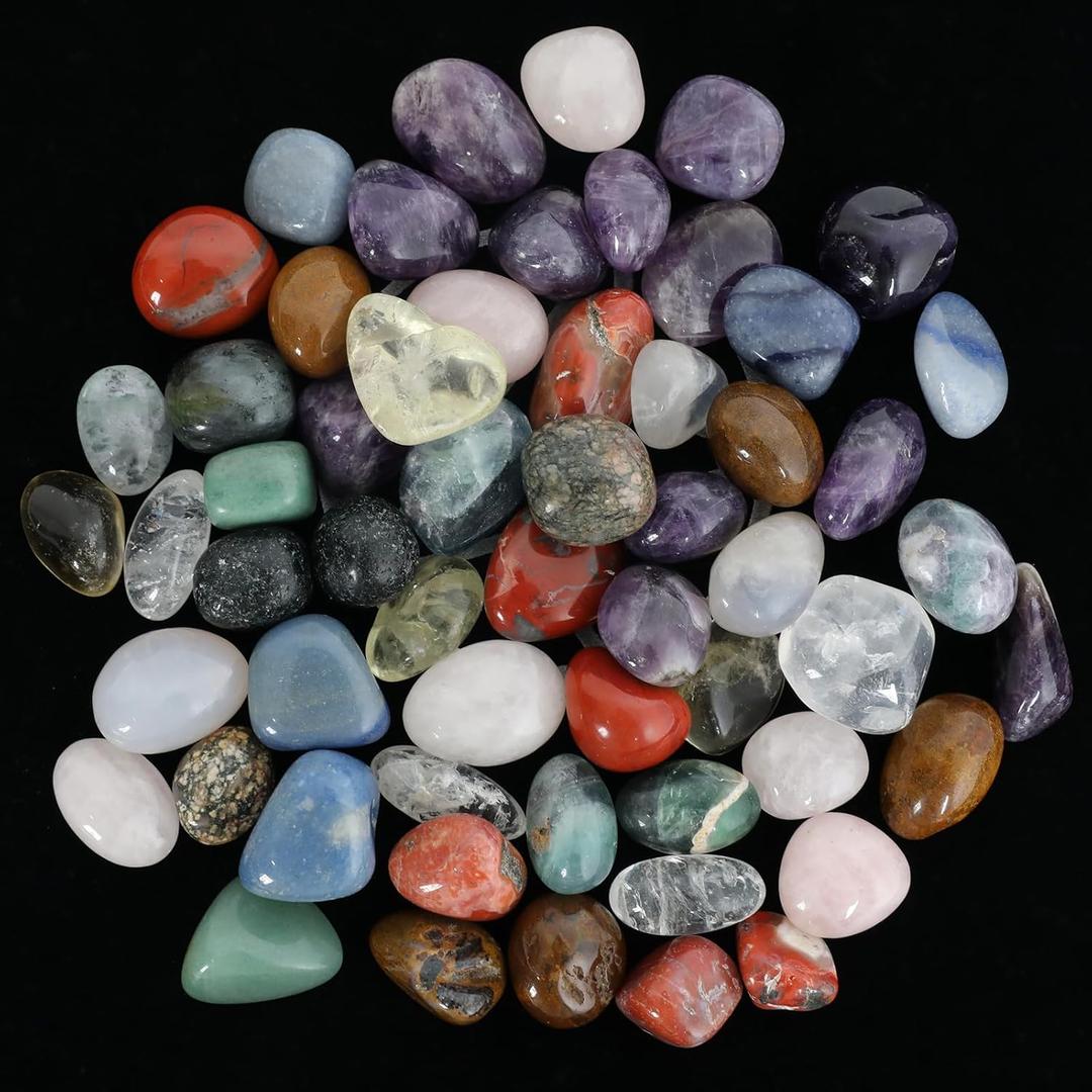 2lb Mixed Tumbled Stones Crystals Bulk, 1- 1.3 Size Natural Assorted Polished Crystals for Decoration, Crystal Healing, Jewelry Making, Tumbling, Cabbing, Wire Wrapping, Wicca & Reiki