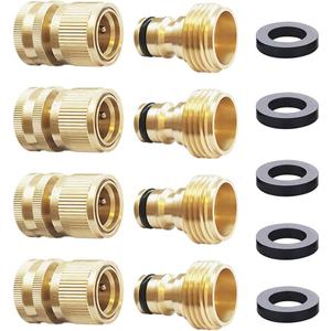 HQMPC Garden Hose Quick Connect Solid Brass Quick Connector Garden Hose Fitting Water Hose Connectors 3/4 inch GHT (4Sets)