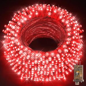 KNONEW 403ft 1000 LED String Lights Outdoor Christmas Lights 8 Modes & Timer Fairy Light Plug in Waterproof LED String Lights for Xmas Yard Tree Wedding Party Holiday Decorations (Red)