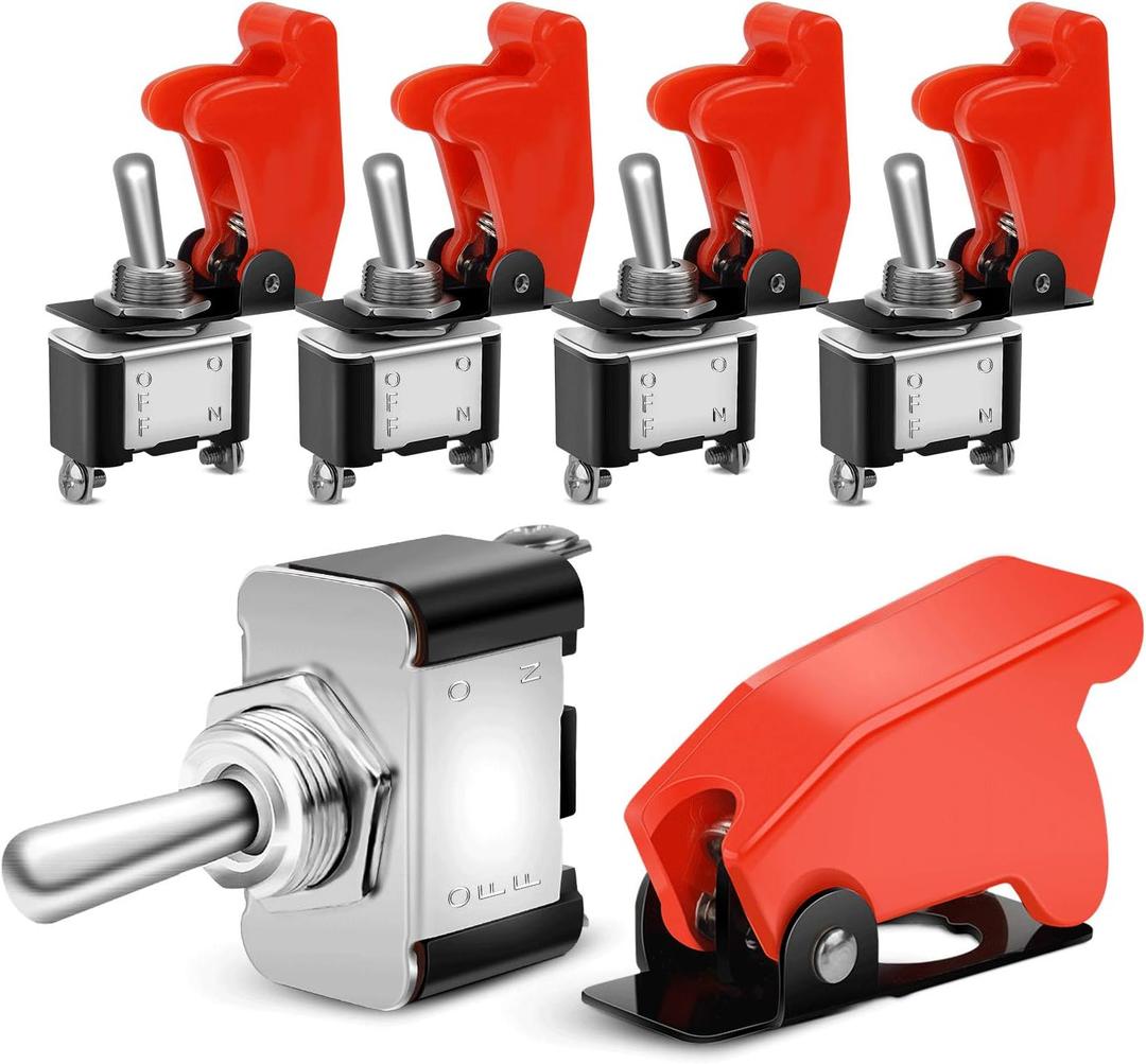 Nilight 90014E Heavy Duty Rocker Toggle Switch 12V 20A Red Cover SPST ON/Off 2Pin Car Truck Boat-5 Pack (5PCS Switch w/Red Cover)