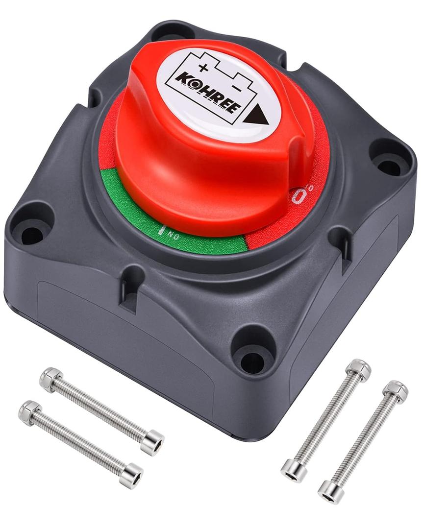 Kohree Battery Disconnect Switch 12V, 12V-48V Battery Shut Off Kill Isolator- Waterproof Marine Cut Off Switch for RV, ATV, Car, Marine, Boat, with 4 Mounting Bolts, 275 Amps, (On/Off)