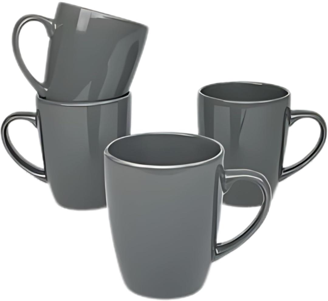 Coupe Stoneware Set of 4 Coffee Mugs, Dark Gray (13 oz)