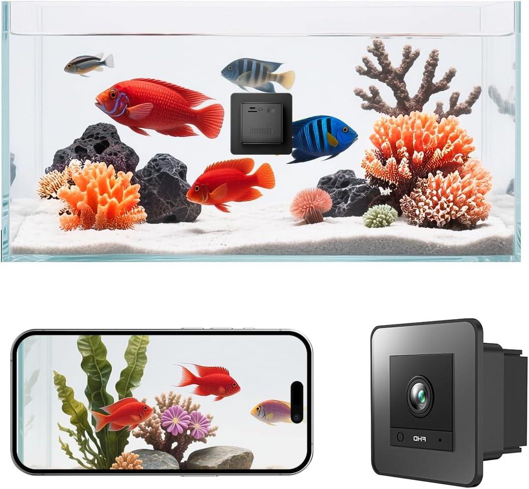2K HD Aquarium & Terrarium WiFi Pet Camera,140 Wide-Angle Anti-Glare & Anti-Reflection,Night Vision for Fish & Reptiles,Two-Way Audio,Easy & Quick Install,AI-Powered Detection,24/7 Recording