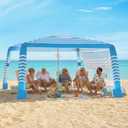 Zeraty Beach Cabana 8'8', Portable Beach Canopy with Side Wall, UPF 50+ Silver-Coated Beach Tent Sun Shelter Easy Pop Up, Wind Resistant Adjustable Height Beach Umbrella Tent for Family, Sky Blue