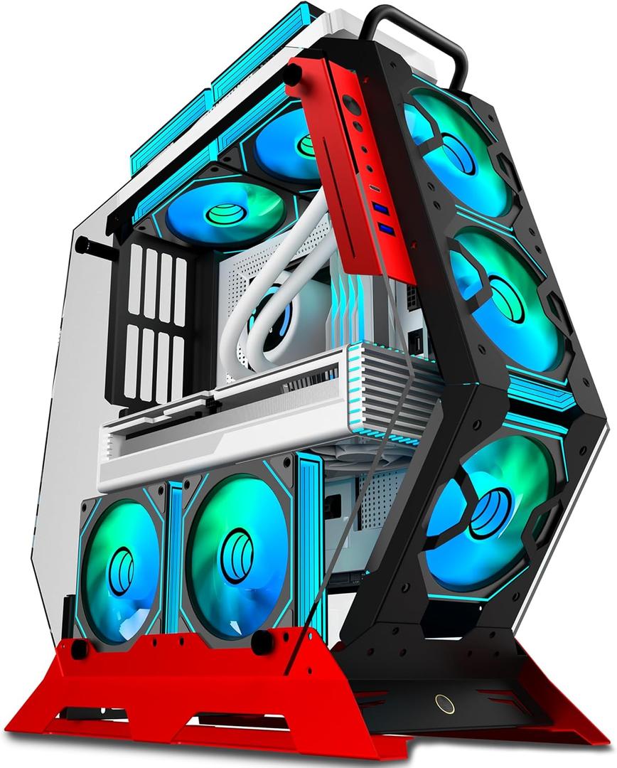KEDIERS PC Case C570 ATX Mid Tower Tempered Glass Gaming Computer Open Frame Case with 7 PWM ARGB Fans 