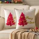 Caflife Christmas Pillow Covers 20x20, Boho Farmhouse Throw Pillows Covers for Sofa Couch Bed, 2 Pack Linen Burlap Embroidery Home Holiday Christmas Decorative Cushion Covers