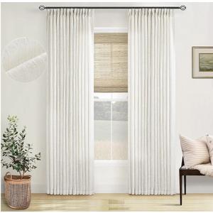 Pinch Pleated Linen Curtains 96 Inches Long for Living Room 2 Panel Set Cream Ivory Light Filtering Pinch Pleat Hooks Rings Back Tab Neutral Boho Farmhouse 96 Inch Curtain Drapes for Bedroom Window