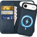 SHIELDON Genuine Leather Detachable Case Wallet for iPhone Air 6.5" 2025 | 2-in-1 | Wireless Charging | Flip Magnetic Closure | RFID Blocking Card Slot | Shock-Absorbing Cover | Navy Blue