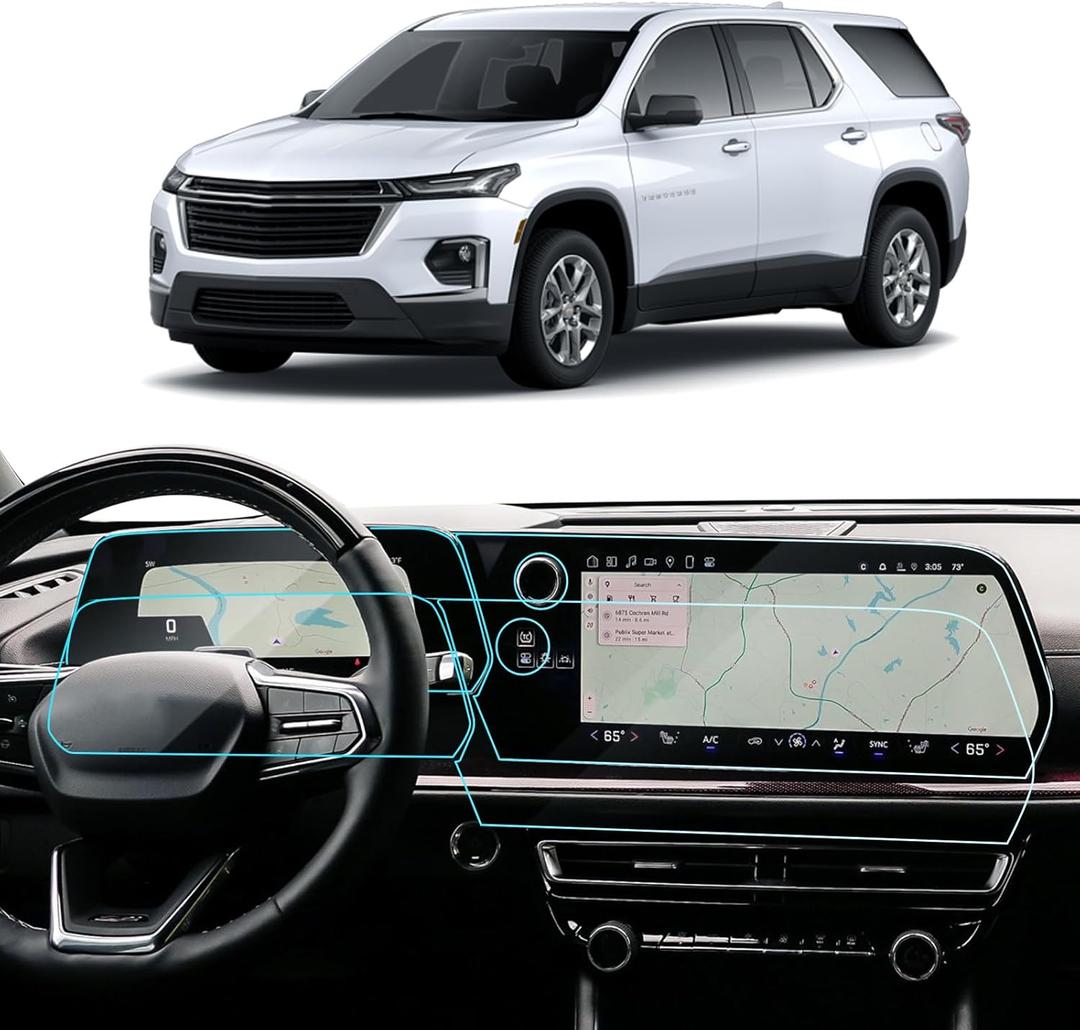 4PCS Car Screen Protector for 2024 2025 Chevy Traverse RS/Z71/LT/LS & 2024 2025 Blazer EV Accessories 17.7In Navigation+11In Dashboard Nano Touchscreen Protector Film HD Clear Bubble Free
