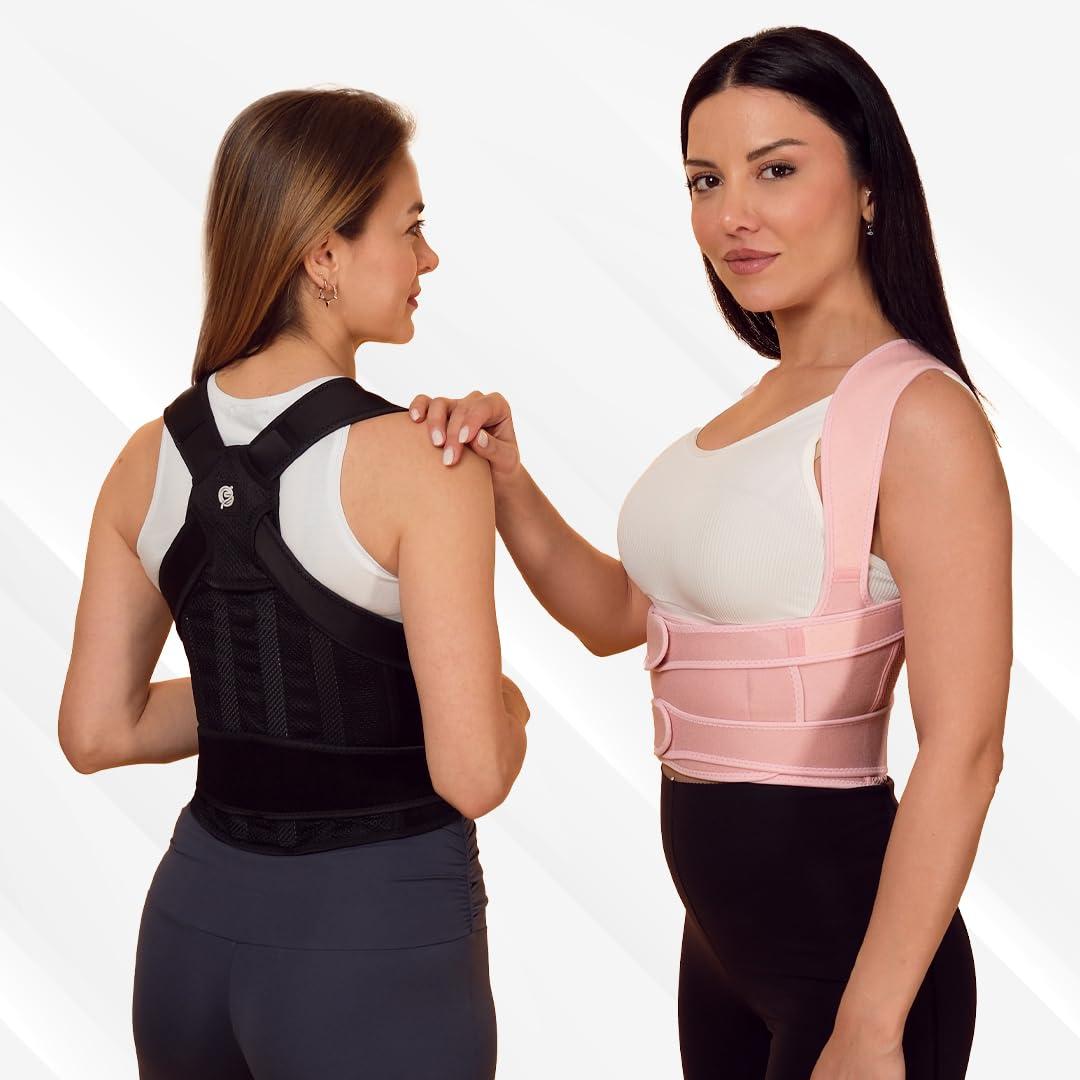 Back Brace Posture Corrector for Men & Women - Adjustable, Breathable, Improves Posture, Reduces Neck & Back Pain - Lightweight Unisex Design for Office and Home Use (Pink, Small)