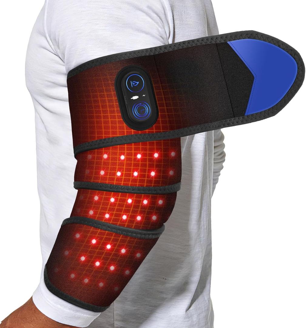 Cordless Arm Heating Pad Wrap with Red Light, 5000mAh Elbow Heating Pad Wrap, Fast Heating, Heated Elbow Arm Sleeve with 3 Heat & Timing Settings