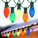 C9 LED Christmas Lights,25FT Vintage C9 Multicolor Christmas Lights Outdoor with 26 Colorful Ceramic LED Bulbs,Connectable Waterproof Light for Outdoor Christmas Decorations Tree Garden Gar