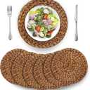BARIEN Brown Woven Placemats Round Set of 6, Natural Water Hyacinth Weave Placemat for Dining Table, Large Handmade Woven Placemats Heat Resistant Non-Slip (12")