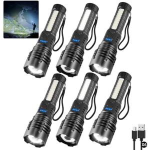 6Pack Rechargeable Flashlights, 7Mode Flashlights High Lumens, Super Bright LED Flashlight, Adjustable Tactical Flash Light, High Powered Flash Light, Handheld Flashlight for Home Emergency Camping