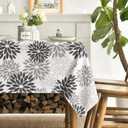 Horaldaily Black Grey Dahlia Table Cloth 6084 Inch Rectangular, Modern Geometry Flower Decor Table Covers for Kitchen Dining, Washable Seasonal Tablecloth for Party Picnic Dinner Decor