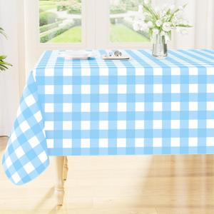 Smiry Rectangle Table Cloth, Waterproof Vinyl Tablecloth with Flannel Backing, Wipeable Buffalo Plaid Table Cover for Picnic, Indoor and Outdoor (Baby Blue & White, 60"x102")