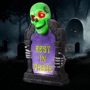 JOYIN Halloween Decorations Outdoor Graveyard Tombstone, Glow Skeleton Gravestone 16.5" 3D Plastic LED Tombstone Scary Haunted House Decor for Yard Garden Party Outside Lawn