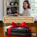 Coffee Bar Decor Faux Books with Hidden Storage - Themed Coffee Bar Sign and Decor Accent - Set of 2 with Gold Foil Lettering and Smoke Design