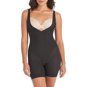 Maidenform Women's Shapewear Tummy Control Wear Your Own Bra, Open Bust Thigh Slimmer Bodysuit, Firm Body Shaper, Small, Black
