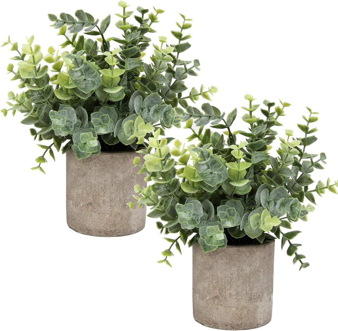 Flojery Mini Potted Plants Artificial Eucalyptus Boxwood Rosemary Faux Herbs Small House Plants 8.3"-9" Tall for Indoor Greenery Tabletop Dcor Centerpiece (Sprayed Eucalyptus)
