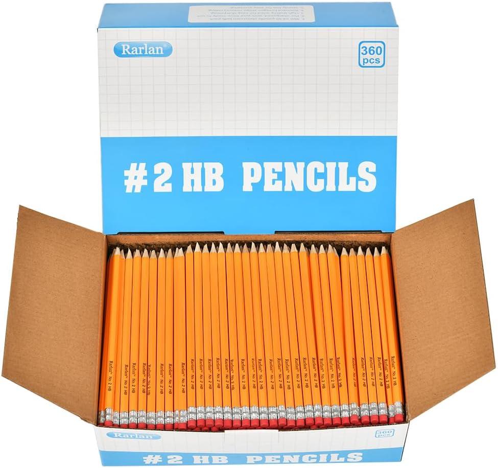 Rarlan Wood-Cased #2 HB Pencils, Pre-sharpened, 360 Count Bulk Pack