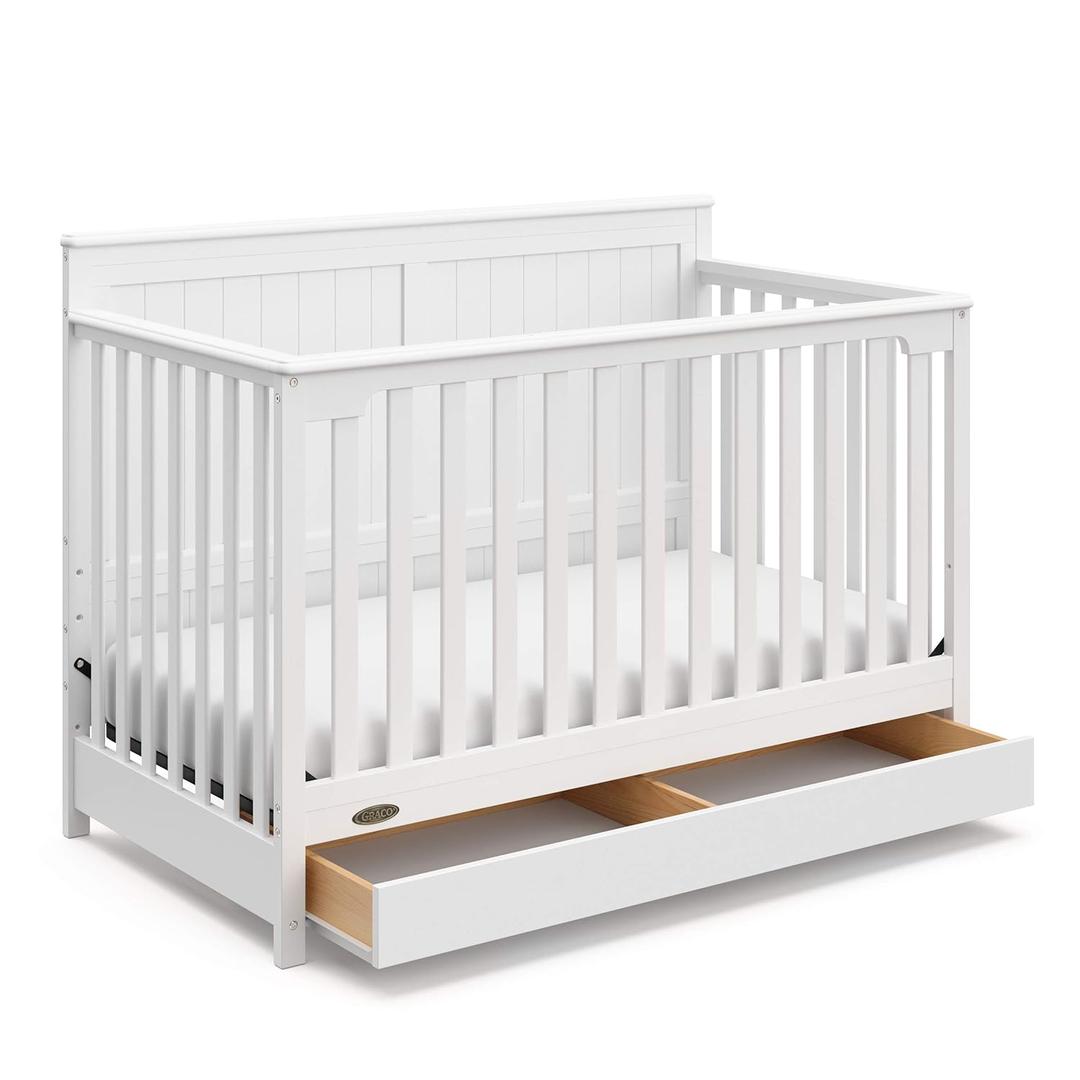 Graco Hadley 5-in-1 Convertible Crib with Drawer  GREENGUARD Gold Certified, Fits Standard Crib Mattress, Converts to Toddler Bed, Daybed and Full Bed, 4 Adjustable Mattress Heights (White)