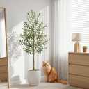 Fake Olive Tree - 6FT Fake Plants Indoor with Pot, Artificial Tree with Natural Olive Branches and Realistic Leaves, Silk Faux Trees for Modern Home Living Room Office Decor