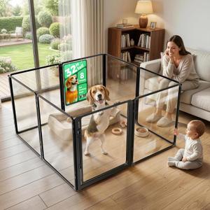 FXW AuraSpace Pro Acrylic Indoor Dog Playpen, Heavy-Duty with Metal Frame, 32" Height 8 Panels for Small and Medium Dogs, Black│Patented