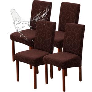 Genina Waterproof Dining Room Chair Covers Stretch Parsons Chair Slipcovers for Dining Room Kitchen Chair Protector Cover, Removable, Washable (4, Flower Pattern-Chocolate)