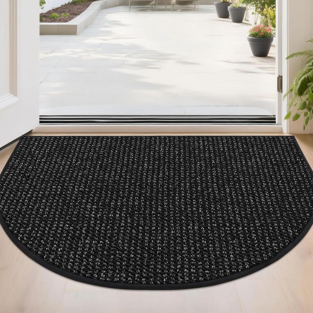 BEQHAUSE Dirt Trapper Door Mat 24" x 36" Half Circle Non-Slip Washable Doormats Entrance Rugs Absorbent Welcome Low Profile Floor Mats for Front Back Door and Entryway, Black