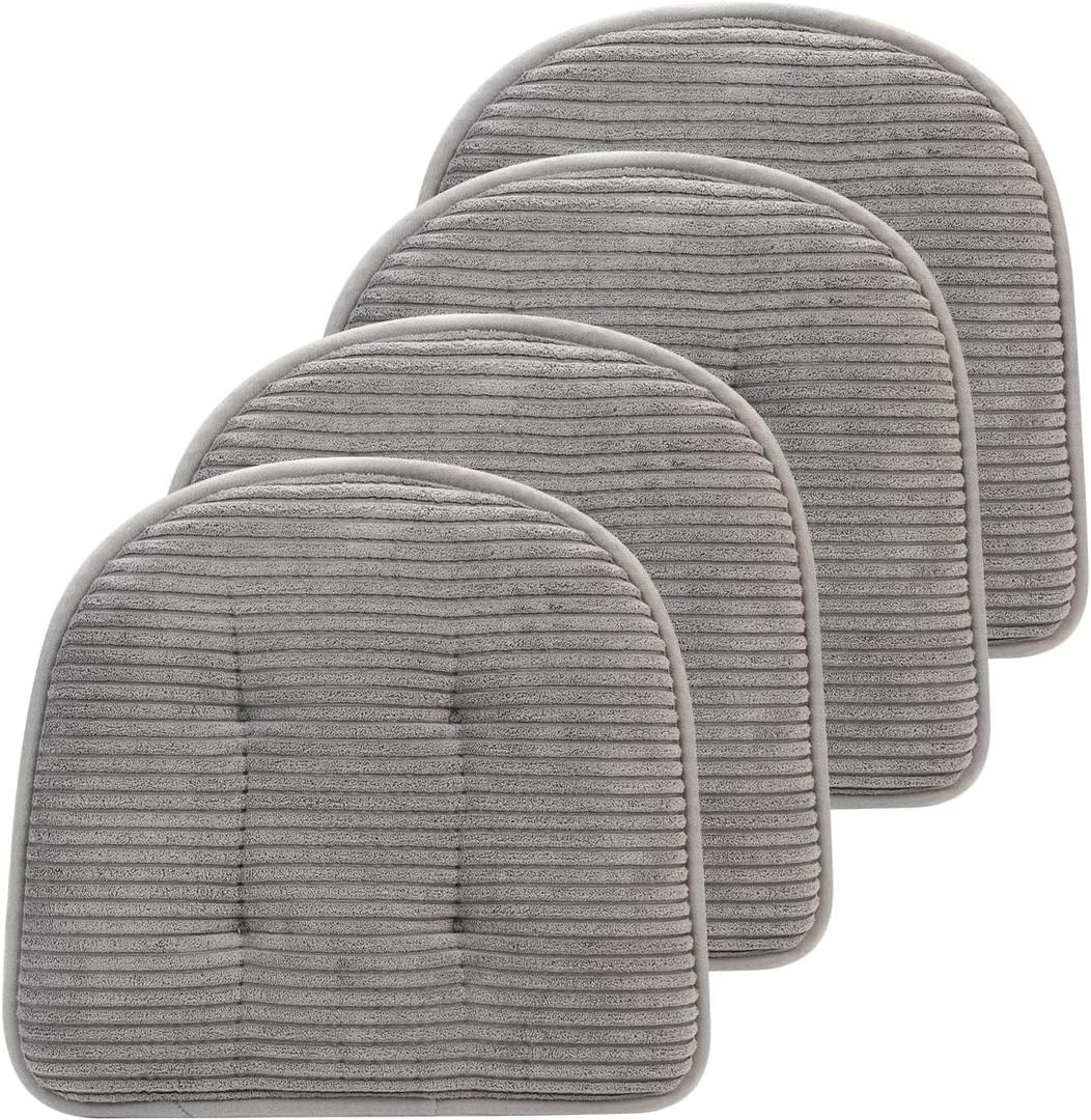 Memory Foam Chair Cushion, U-Shape 17" x 15" Tufted Non-Slip Back Seat Cushion for Dinning Room, Office, Kitchen, 4 Counts, Grey, 4Pcs