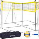 GOOX 4 Square Volleyball Net Game Set, 14 FT 4-Way Volleyball Net for Backyard Beach Lawn, Portable Four Square Volleyball Net for Adults & Youths with Vollyball, Pump, Carry Bag