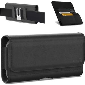 CoverON Holster for Samsung Galaxy Z Fold7 Fold6 Fold5 Fold4 Fold 7 6 5 4 3/ Google Pixel 10 9 Pro Fold Phone Case Belt Clip ID Card Holder Carrying Black Leather Pouch (Fits Otterbox or Any Case on)