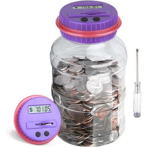 Large Piggy Bank for Adults Kids, Vcertcpl Digital Coin Counting Bank with LCD Counter, 1.8L Capacity Coin Bank Money Jar for Adults, Designed for All US Coins (Purple), Best By Jan 15, 2026