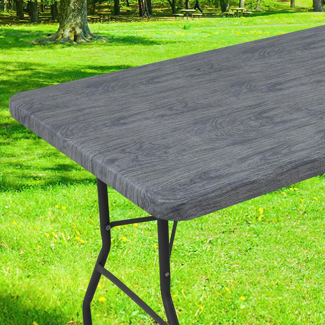 Smiry Rectangle Table Cloth Cover, Waterproof Elastic Fitted Picnic Tablecloth for 6 Foot Tables, Wipeable Flannel Backed Vinyl Tablecloths for Camping, Dining, Outdoor (Dark Grey, 30" x 72")