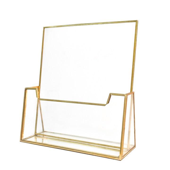 1 Gold Glass Brochure Holder Stand 8.5 x 11 Inches Acrylic Flyer Trifold Holder Display Business Pamphlets Booklets for Brochures Magazines Literatures Display Office Tabletop Trade Show