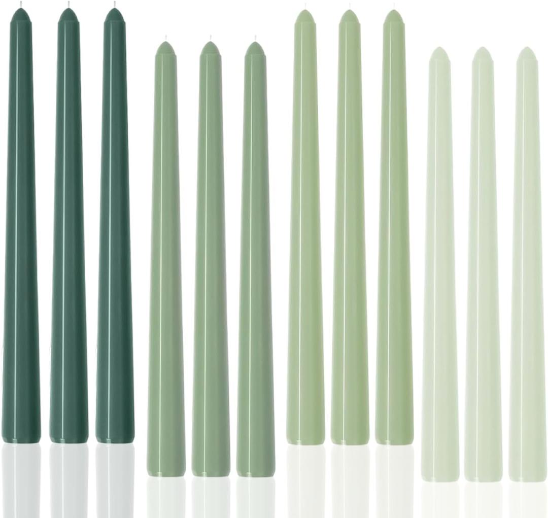 10" Green Taper Candles-12 Pack Green Candlesticks-Unscented Dripless Candles 8 Hour Burn for Spring, Home Decor, Dinner, Holidays, Weddings,Christmas Home Decor