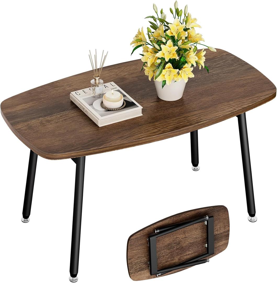 WOHOMO Folding Coffee Table Rustic Small Coffee Tables for Living Room Farmhouse Portable Table for Small Spaces Rectangular Mid Century Coffee Table, No Assembly 31.5 * 15.7 * 17.7IN, Walnut (Brown)