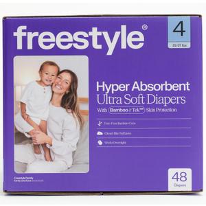 Freestyle BambooTek Diapers – (Size 4) Hyper Absorbent & Non-Toxic – Disposable Diapers for Sensitive Skin – Ultra Soft Diaper's (22-37 lbs) – 48 Count
