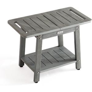 Large Shower Bench, Heavy Duty HDPS Shower Stool for Inside Shower, 2 Tier Shower Chair Seat with Shelf for Bath, Waterproof Shower Foot Rest for Shaving Legs with Adjustable Feet, Gray (Oil-printed Gray)