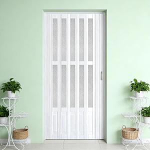 42X80in PVC Accordion Door,White Plastic Folding Door with Handle & Latch, for Closet & Kitchen,Complete Hardware Kit Easy to Install,Space Saving Room Divider