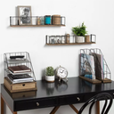 2 pcs Decorative Wall Shelf Set Brown/Black, Wood & Metal (Large; 23.62" x 5"91, Small: 19.69" x 4.92")