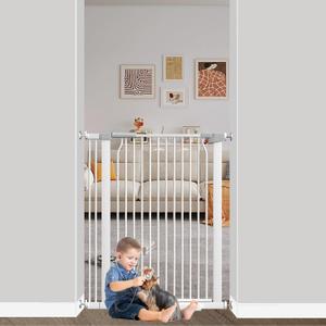 40.55" Extra Tall Baby Gate for Stairs-29.6"-34" Wide 1.37" Ultra Narrow Spacing Extra Wide Pet Cat Gate Dog Gate-Auto-Close Pressure Mounted Dog Door for Pets and Kids,White