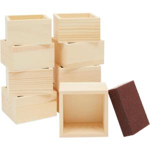 Bright Creations 10 Unfinished Small Wooden Boxes for Crafts with 1 Sanding Sponge (4 In, 11 Pieces) - Mini Wooden Crates - Mini Crates For Centerpieces